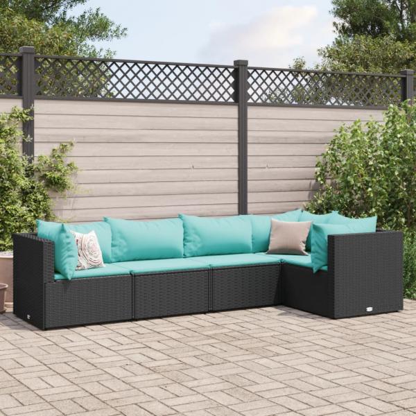 ARDEBO.de - 5-tlg. Garten-Lounge-Set mit Kissen Schwarz Poly Rattan