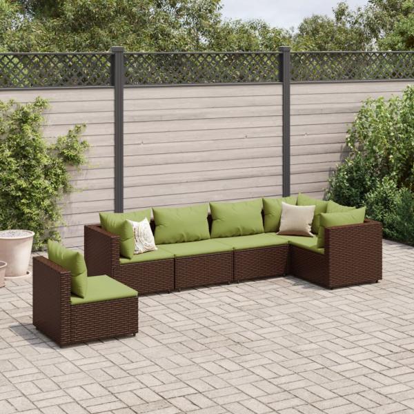 ARDEBO.de - 6-tlg. Garten-Lounge-Set mit Kissen Braun Poly Rattan