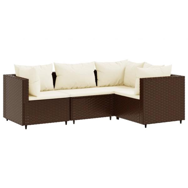 4-tlg. Garten-Lounge-Set mit Kissen Braun Poly Rattan