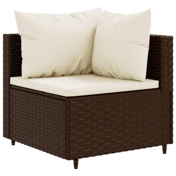 4-tlg. Garten-Lounge-Set mit Kissen Braun Poly Rattan