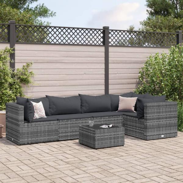 ARDEBO.de - 5-tlg. Garten-Lounge-Set mit Kissen Grau Poly Rattan