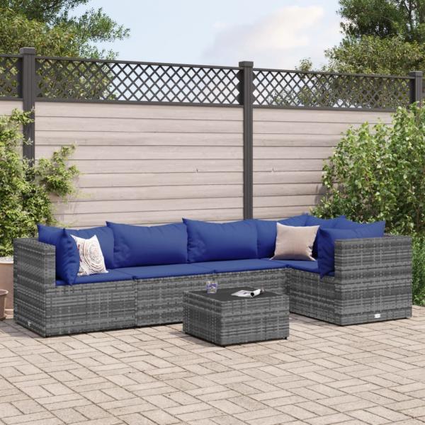 ARDEBO.de - 6-tlg. Garten-Lounge-Set mit Kissen Grau Poly Rattan