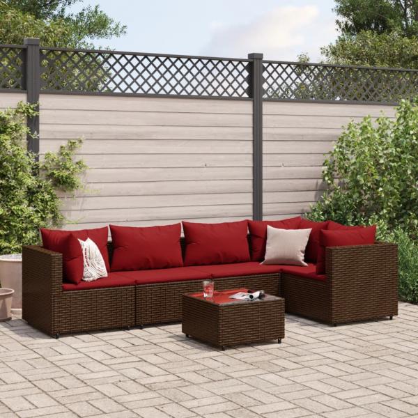 ARDEBO.de - 6-tlg. Garten-Lounge-Set mit Kissen Braun Poly Rattan