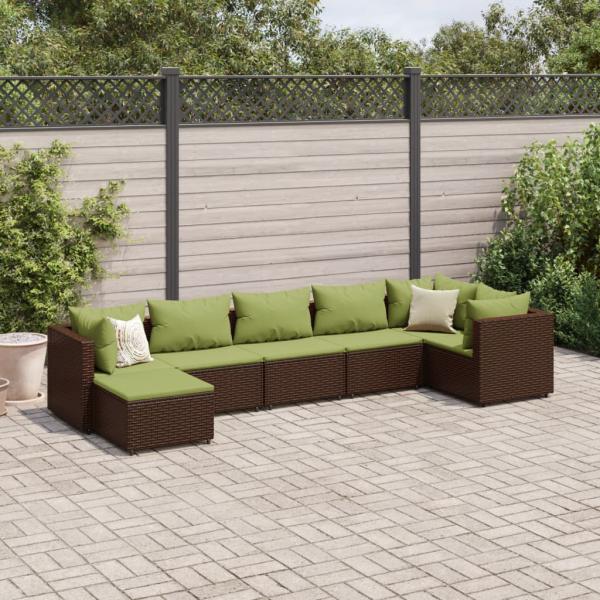 ARDEBO.de - 7-tlg. Garten-Lounge-Set mit Kissen Braun Poly Rattan