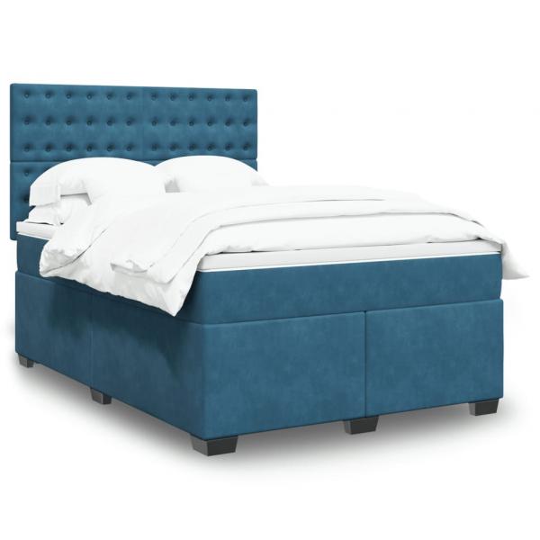 ARDEBO.de - Boxspringbett mit Matratze Blau 140x190 cm Samt