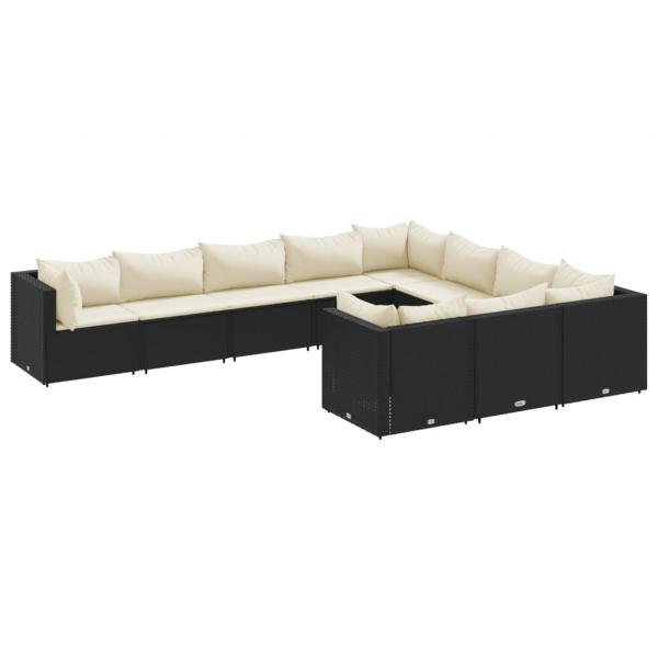 10-tlg. Garten-Sofagarnitur mit Kissen Schwarz Poly Rattan