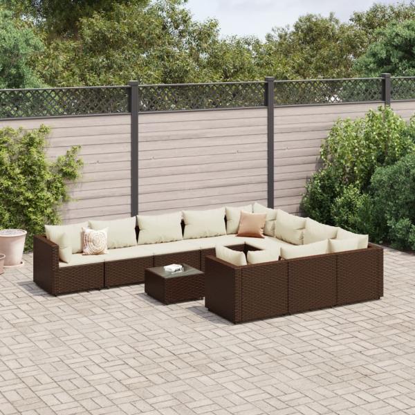 ARDEBO.de - 11-tlg. Garten-Sofagarnitur mit Kissen Braun Poly Rattan