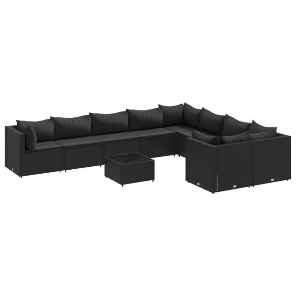 10-tlg. Garten-Sofagarnitur mit Kissen Schwarz Poly Rattan