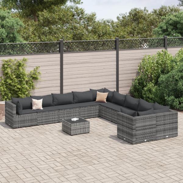 ARDEBO.de - 11-tlg. Garten-Sofagarnitur mit Kissen Grau Poly Rattan