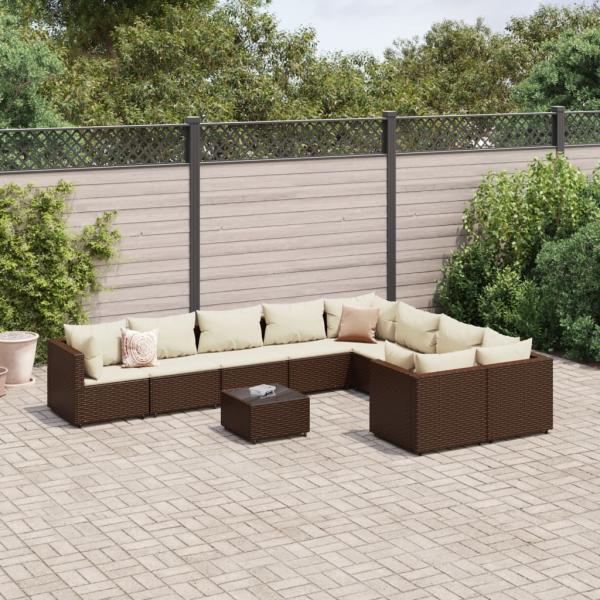 ARDEBO.de - 10-tlg. Garten-Sofagarnitur mit Kissen Braun Poly Rattan