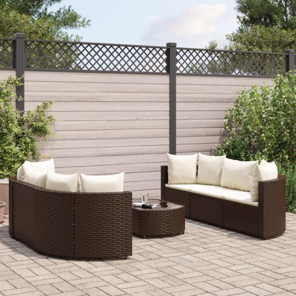 ARDEBO.de - 7-tlg. Garten-Sofagarnitur mit Kissen Braun Poly Rattan