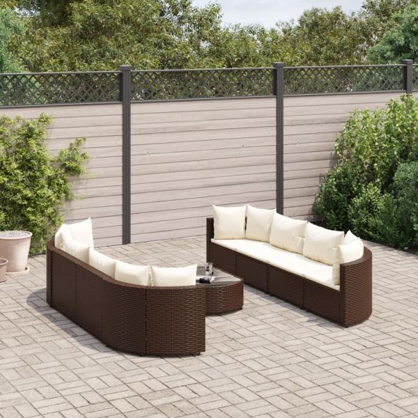 ARDEBO.de - 9-tlg. Garten-Sofagarnitur mit Kissen Braun Poly Rattan