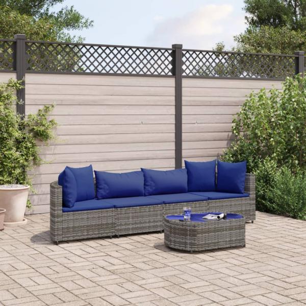 ARDEBO.de - 5-tlg. Garten-Sofagarnitur mit Kissen Grau Poly Rattan