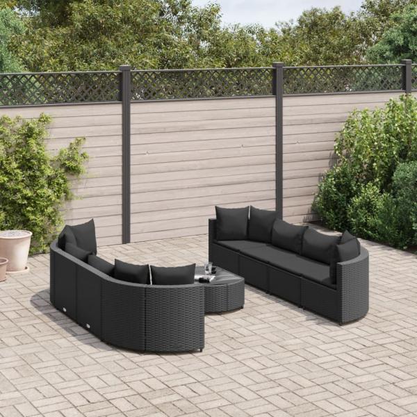 ARDEBO.de - 9-tlg. Garten-Sofagarnitur mit Kissen Schwarz Poly Rattan