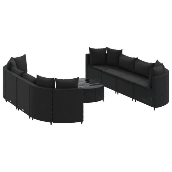 9-tlg. Garten-Sofagarnitur mit Kissen Schwarz Poly Rattan