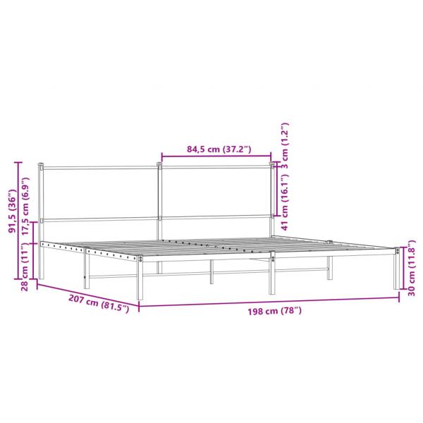 Metallbett ohne Matratze Sonoma-Eiche 193x203 cm