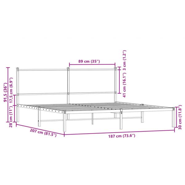 Metallbett ohne Matratze Braun Eichen-Optik 180x200 cm