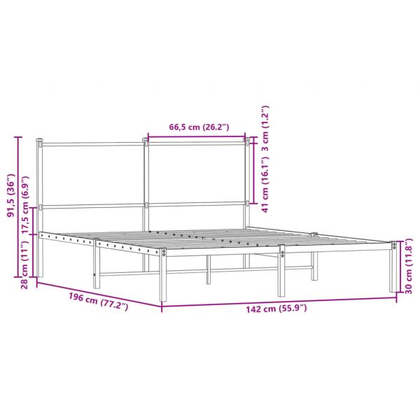 Metallbett ohne Matratze Sonoma-Eiche 137x190 cm