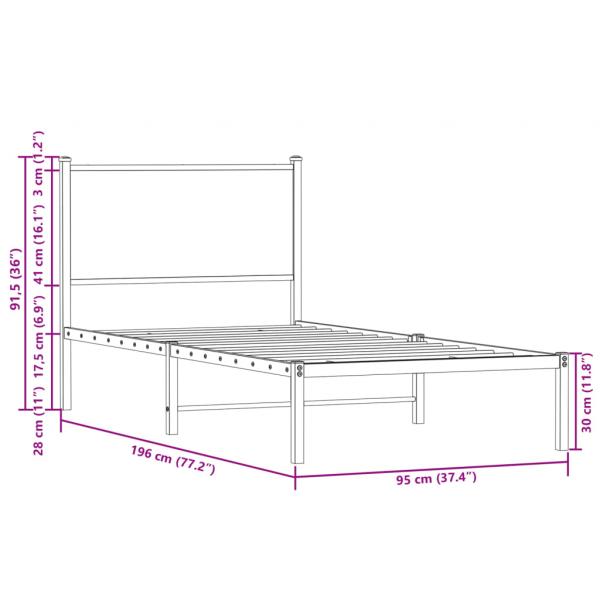 Metallbett ohne Matratze Braun Eichen-Optik 90x190 cm