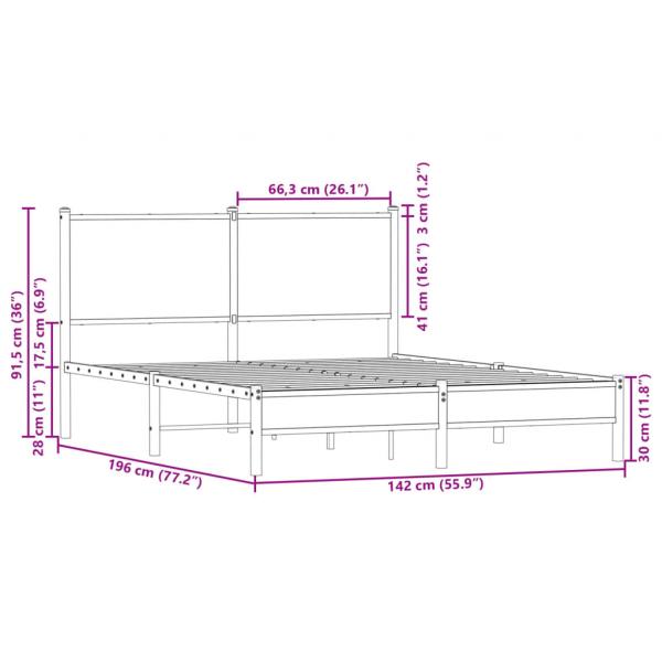 Metallbett ohne Matratze Braun Eichen-Optik 137x190 cm