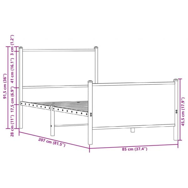 Metallbett ohne Matratze Braun Eichen-Optik 80x200 cm