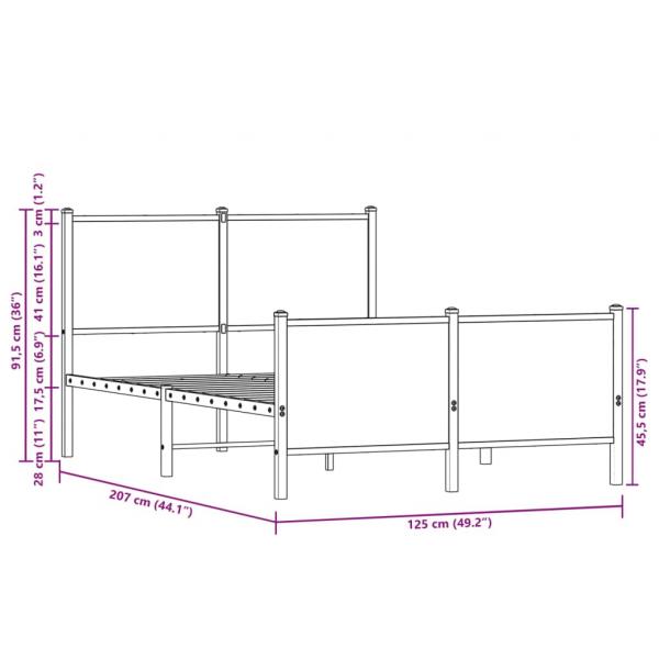 Metallbett ohne Matratze Braun Eichen-Optik 120x200 cm