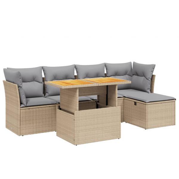 6-tlg. Garten-Sofagarnitur mit Kissen Beige Poly Rattan