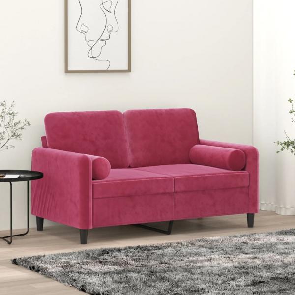 ARDEBO.de - 2-Sitzer-Sofa mit Zierkissen Weinrot 120 cm Samt