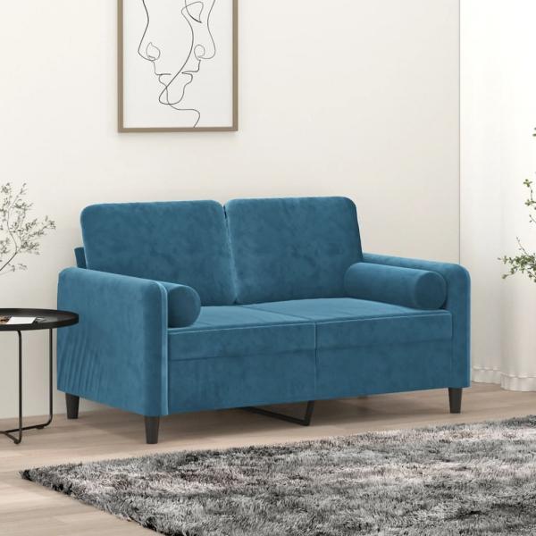 ARDEBO.de - 2-Sitzer-Sofa mit Zierkissen Blau 120 cm Samt