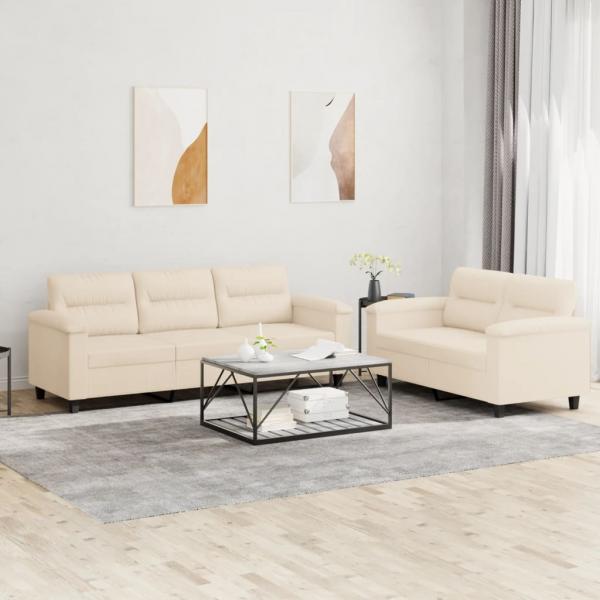 ARDEBO.de - 2-tlg. Sofagarnitur mit Kissen Beige Mikrofasergewebe