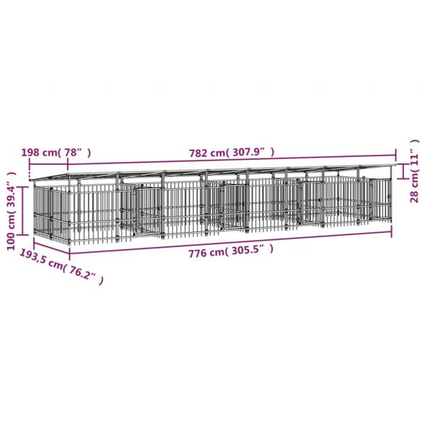 Outdoor-Hundezwinger mit Dach Stahl 15,02 m²