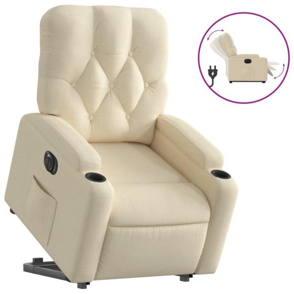 Relaxsessel mit Aufstehhilfe Elektrisch Creme Stoff