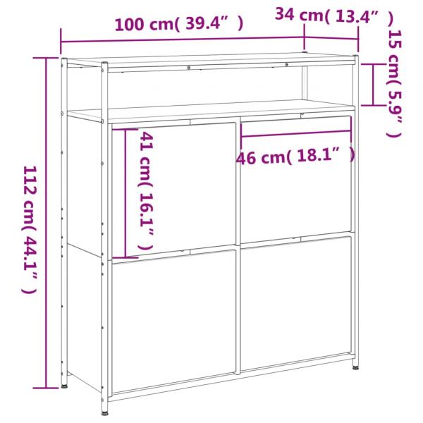 Schuhschrank mit 4 Klappen Schwarz 100x34x112 cm