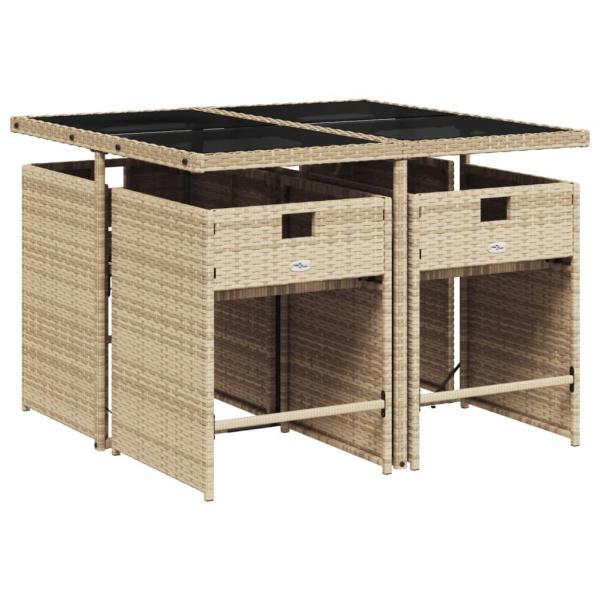 5-tlg. Garten-Essgruppe mit Kissen Beige Poly Rattan