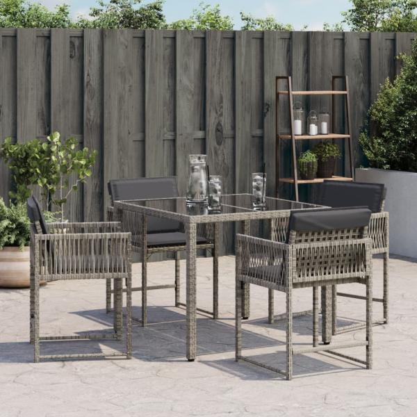 Gartenstühle mit Kissen 4 Stk. Grau Poly Rattan