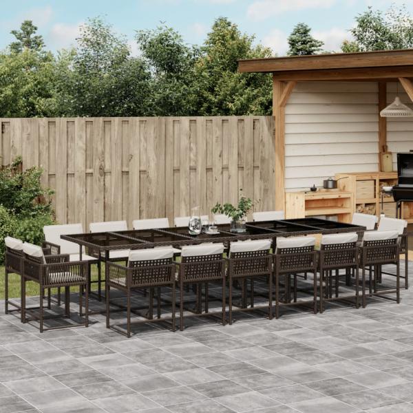 ARDEBO.de - 17-tlg. Garten-Essgruppe mit Kissen Braun Poly Rattan