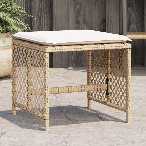 ARDEBO.de - Gartenhocker mit Kissen 4 Stk. Beige 41x41x36 cm Poly Rattan