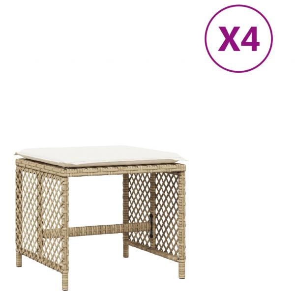 Gartenhocker mit Kissen 4 Stk. Beige 41x41x36 cm Poly Rattan