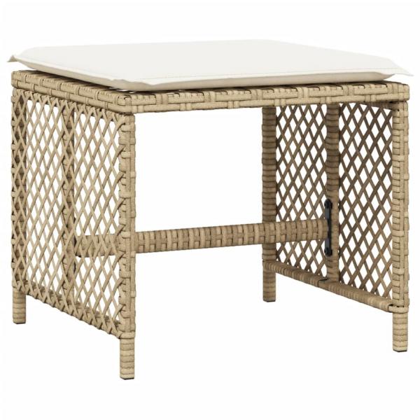 Gartenhocker mit Kissen 4 Stk. Beige 41x41x36 cm Poly Rattan