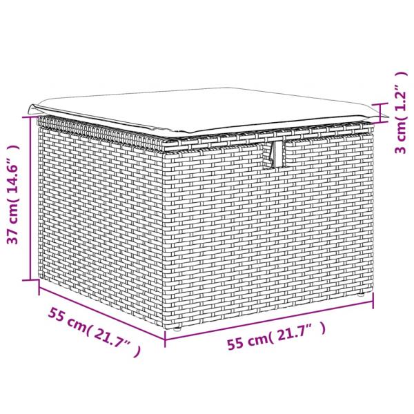 Gartenhocker mit Kissen Hellgrau 55x55x37 cm Poly Rattan