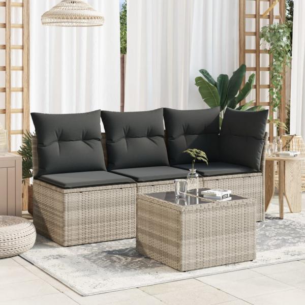 Gartentisch mit Glasplatte Hellgrau 55x55x37 cm Poly Rattan