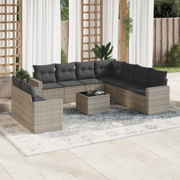 ARDEBO.de - 10-tlg. Garten-Sofagarnitur mit Kissen Hellgrau Poly Rattan