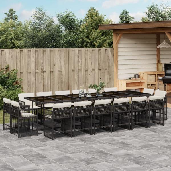 ARDEBO.de - 17-tlg. Garten-Essgruppe mit Kissen Schwarz Poly Rattan