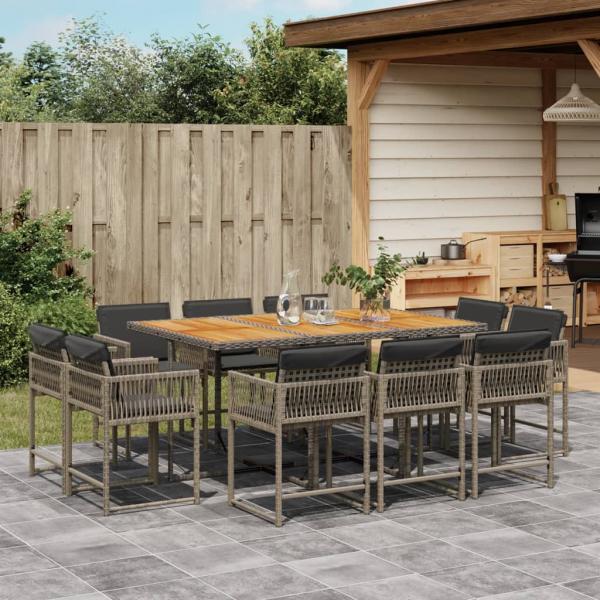 ARDEBO.de - 11-tlg. Garten-Essgruppe mit Kissen Grau Poly Rattan