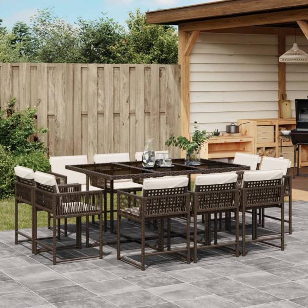 ARDEBO.de - 11-tlg. Garten-Essgruppe mit Kissen Braun Poly Rattan