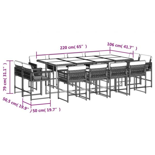 13-tlg. Garten-Essgruppe mit Kissen Braun Poly Rattan