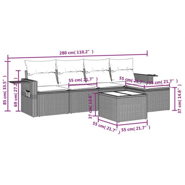 6-tlg. Garten-Sofagarnitur mit Kissen Hellgrau Poly Rattan