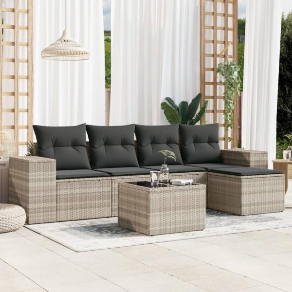 ARDEBO.de - 6-tlg. Garten-Sofagarnitur mit Kissen Hellgrau Poly Rattan