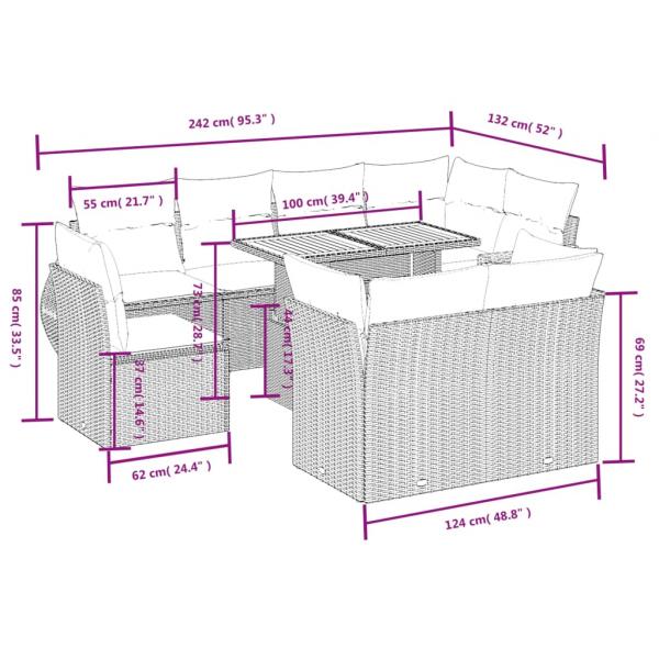 9-tlg. Garten-Sofagarnitur mit Kissen Beige Poly Rattan