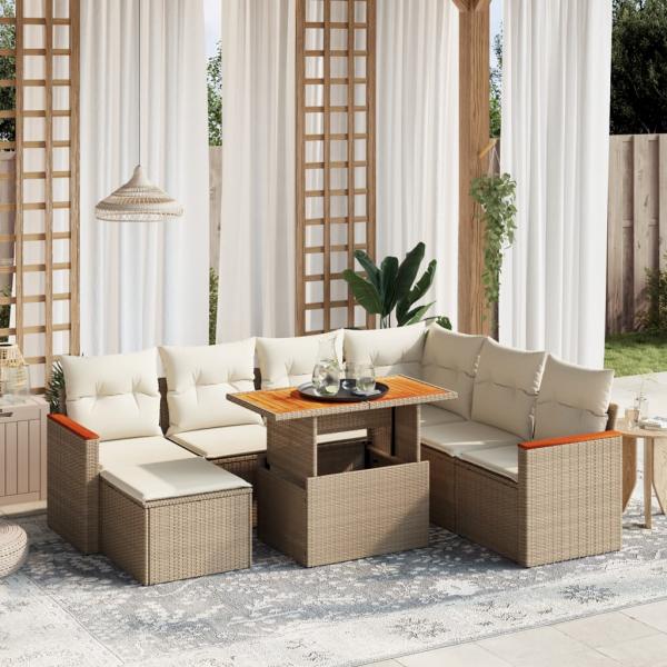 ARDEBO.de - 8-tlg. Garten-Sofagarnitur mit Kissen Beige Poly Rattan